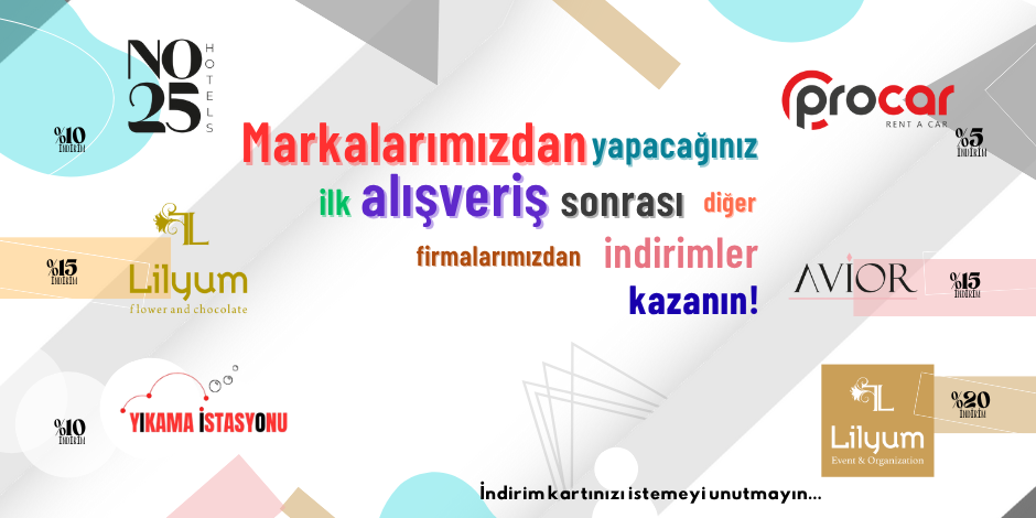 MARKALARIMIZDAN YAPACAĞINIZ İLK ALIŞVERİŞ SONRASI DİĞER FİRMALARIMIZDAN % 20 YE VARAN İNDİRİMLER KAZANIN….